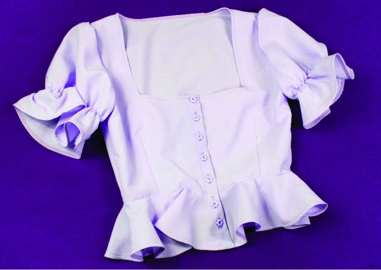Tammy Silver lilac blouse with peplum and puffy sleeves
